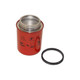 Baldwin Allis-Chalmers Spin-On Oil Filter, red cylindrical oil filter with black O-ring and metal threaded top.