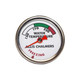 Allis-Chalmers Temperature Gauge Red Needle, circular water temperature gauge with temperature markings from 120 to 220 degrees Fahrenheit, green, white, and red color zones indicating safe, warning, and freezing temperatures.