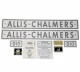 Allis-Chalmers Allis Chalmers D10 1959 With Bars on Grill Vinyl Cut Decal Set, includes two large gray decals with black lettering, smaller decals, and warning labels for tractor restoration.