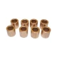 Allis-Chalmers Bronze Seat Bushings Set 70227910, set of eight cylindrical bronze bushings with a hollow center for tractor seat followers.