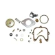 Assortment of gaskets, springs, brass fittings, needles, and other parts in an Allis-Chalmers Holley carburetor economy repair kit for a 190 farm tractor.