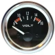 Round Allis-Chalmers farm tractor voltage meter with a black dial marked 8–16 volts, white needle near 8, red warning zones, and a chrome bezel.