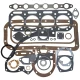 Assortment of engine gaskets and seals for Allis-Chalmers D10, D12, D14, D15, and D15II farm tractors, including a four-cylinder head gasket and various brown and gray engine gaskets.