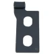 Black metal left-side hood latch bracket for Allis-Chalmers D10 and D12 farm tractors, with two vertically aligned oval mounting slots and a raised tab at the top.