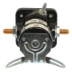 Front view of a black Allis-Chalmers 12-volt starter solenoid with three electrical posts, two large copper terminals on the sides, a smaller post at the top, and a curved metal saddle-mount bracket with slotted ends. The solenoid is labeled “733 102” and “12V.”