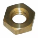 Allis-Chalmers Brass Manifold Nut - 7/16" - 14 NC Brass, close-up of a brass hexagonal nut used for plumbing or mechanical fittings.