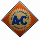 Allis-Chalmers Allis Chalmers AC Diamond Vinyl Decal, Orange/Gold, 6 in. - close-up of the retro diamond-shaped logo sticker with bold blue AC letters and orange/yellow background.
