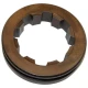 Close-up of an Allis-Chalmers 8-tooth pinion coupling for CA, D10, D12, D14, and D15 farm tractors. The brown metal ring has eight dark internal teeth and a black groove around its outer edge.