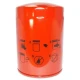 Red cylindrical Baldwin hydraulic filter for Allis-Chalmers farm tractors, with black installation pictograms printed on the side.