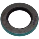 Black circular lower spindle shaft seal with a teal outer edge for the front tricycle assembly of Allis-Chalmers B, IB, C, and CA farm tractors.