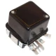 Black 12-volt voltage regulator with metal mounting tabs for Allis-Chalmers WD45, D15, and D17 diesel farm tractors.