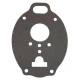 Flat dark gray Marvel-Schebler carburetor bowl gasket for Allis-Chalmers WD45 and D17 tractors, with a large center opening, several small holes, and a tabbed lower cutout.