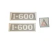Allis-Chalmers I-600 farm tractor decal set, with two long gray-and-white “I-600” decals and a square Allis-Chalmers logo decal.