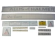 Set of gray and yellow Allis-Chalmers AC 180 Diesel farm tractor decals, including long “ALLIS-CHALMERS” and “ONE-EIGHTY” labels, two “DIESEL” decals, the Allis-Chalmers logo, and smaller safety and operating instruction labels.