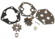 Image of a repair kit for Allis-Chalmers G and Massey Harris Pony farm tractors, including small gears, gaskets, pins, and other components arranged on a white background.