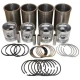 A kit containing pistons, sleeves, rings, pins, and various gaskets designed for Allis-Chalmers farm tractors such as models B, C, CA, IB, and RC.