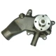 A metal water pump designed for Allis-Chalmers farm tractors, with product numbers 74062321 and 74007683. The pump has a cylindrical body with an attached mounting flange and a protruding pipe for water intake or output.