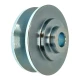 A metallic, round aftermarket mini Denso alternator pulley with a central hole, designed for use on Allis-Chalmers farm tractors, not for automobiles.