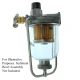A sediment bowl filter for Allis-Chalmers farm tractors, featuring a tall bowl assembly with a filter element inside. The filter has a metal body, a glass bowl for sediment collection, and a brass shut-off valve at the side. The image notes that the product is for illustrative purposes and the sediment bowl assembly is not included.