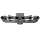 A metallic side exhaust manifold for Allis-Chalmers farm tractors, specifically model WC WF 45, with five outlet tubes and a textured surface.