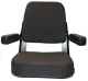 Allis-Chalmers Comfort Classic Vinyl Seat Assembly, black cushioned tractor or machinery seat with armrests.