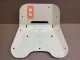 Allis Chalmers Metal Seat Pan for D10, D12, D14, D15, D17, D19, D21, display image of a white metal seat pan with multiple mounting holes and a black handle, used in vintage tractors.