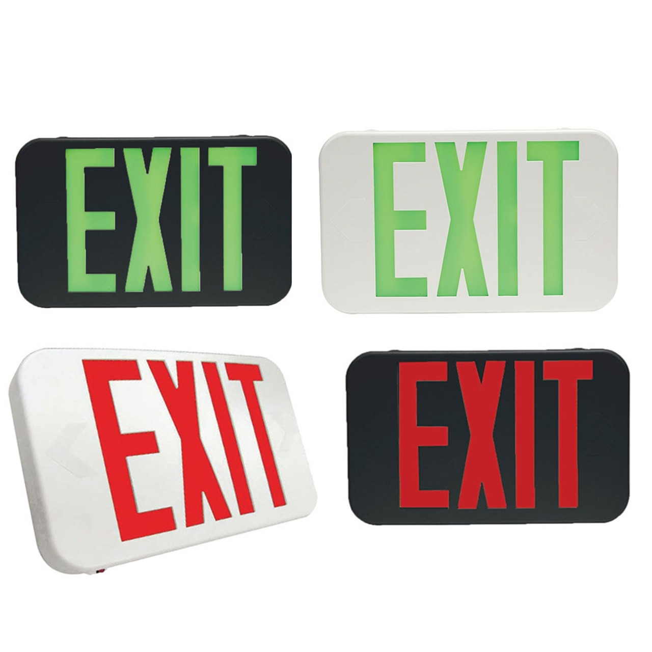 LED Plastic Exit Sign With Battery Back Up Choose White or Black Housing  Color with Red or Green Lettering