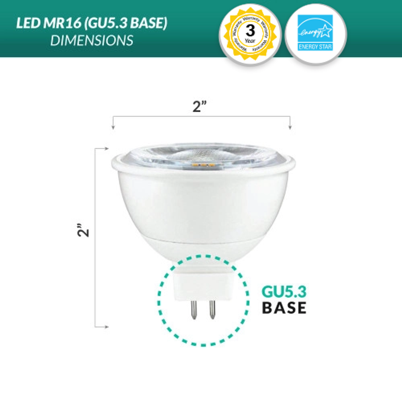 LED MR16 Dimmable Light 3000K Soft White - 7 Watt (50W Replacement) Flood - 12 Volt (500 Lumens)