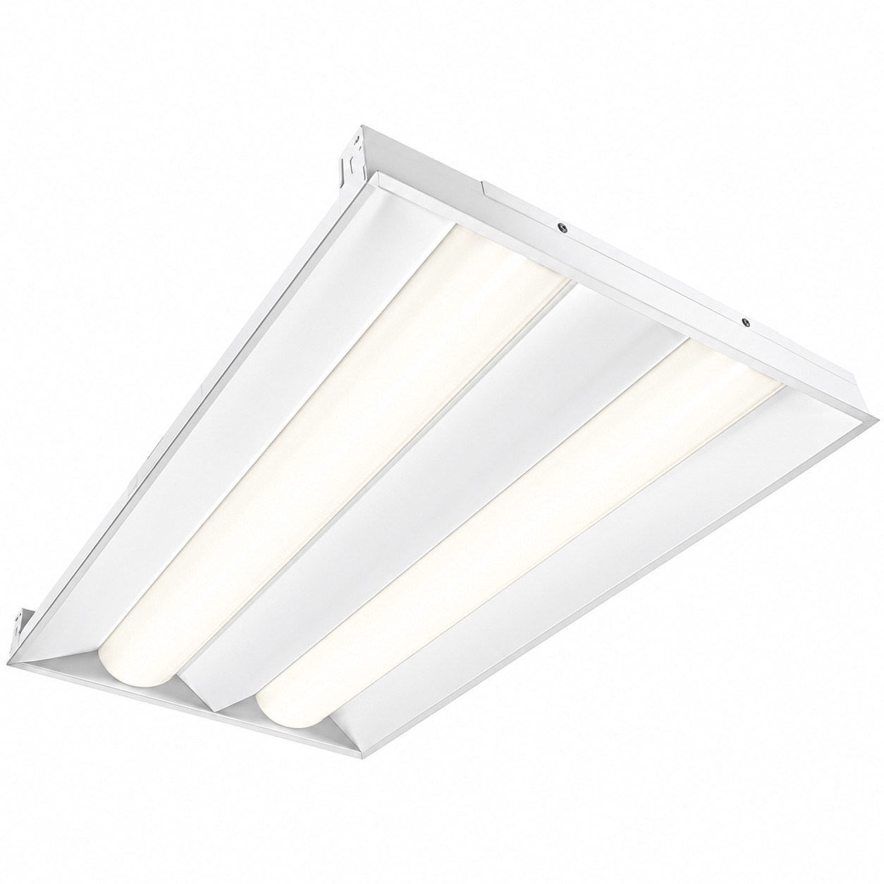 LED Double Basket Troffer 2X4 - Recessed Drop Ceiling Mount - Multi Wattage 30W/40W/50W Max Lumens 6250 - Color Selectable 35/40/50K - 120-277V - Dimmable 0-110V - White - With Emergency Battery
