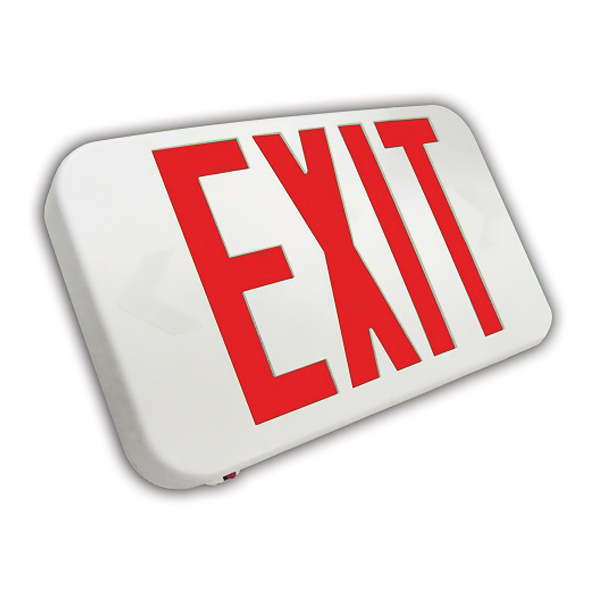White LED exit sign, angled studio view