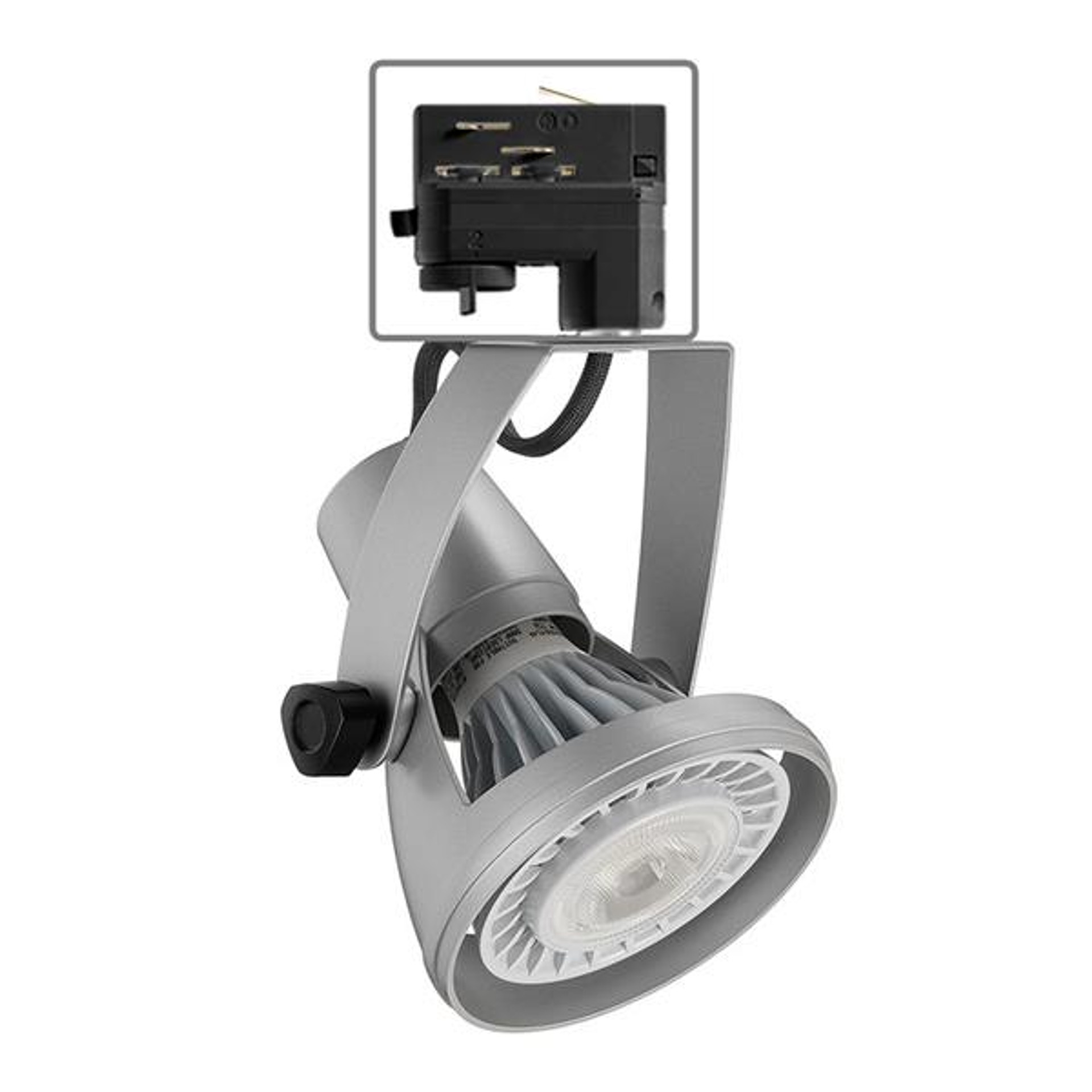 Juno - Track lighting - Die Cast Gimbal Ring Lamp Holder. Aiming lock secures fixture aiming. 75W max., PAR30L, E26 base. Silver Finish. - Model T1030 E26 75W SL