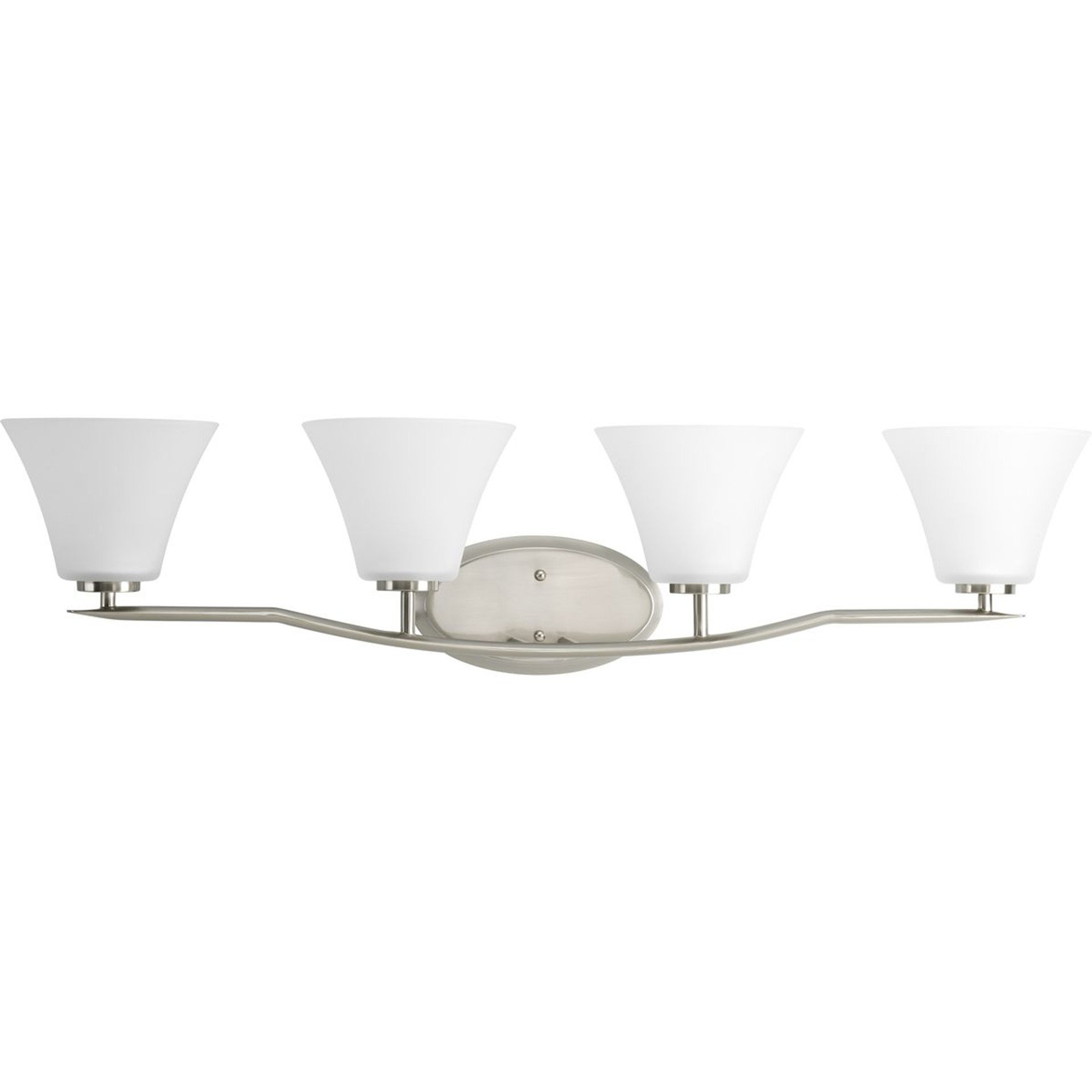 Progress Lighting Bath & Vanity Light - Bravo Collection Four-Light Brushed Nickel Etched Glass Modern Bath Vanity Light - Model P2007-09