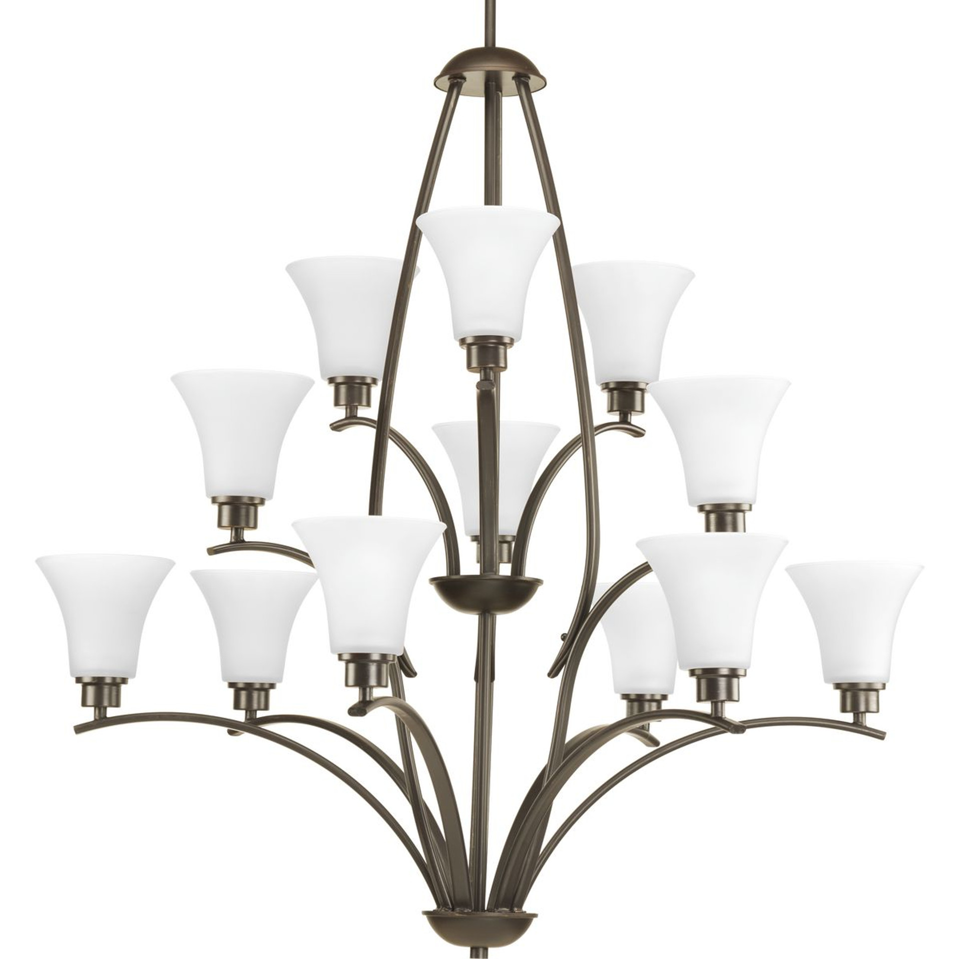 Progress Lighting Chandeliers Light - Joy Collection Twelve-Light Antique Bronze Etched White Glass Traditional Chandelier Light - Model P4497-20W