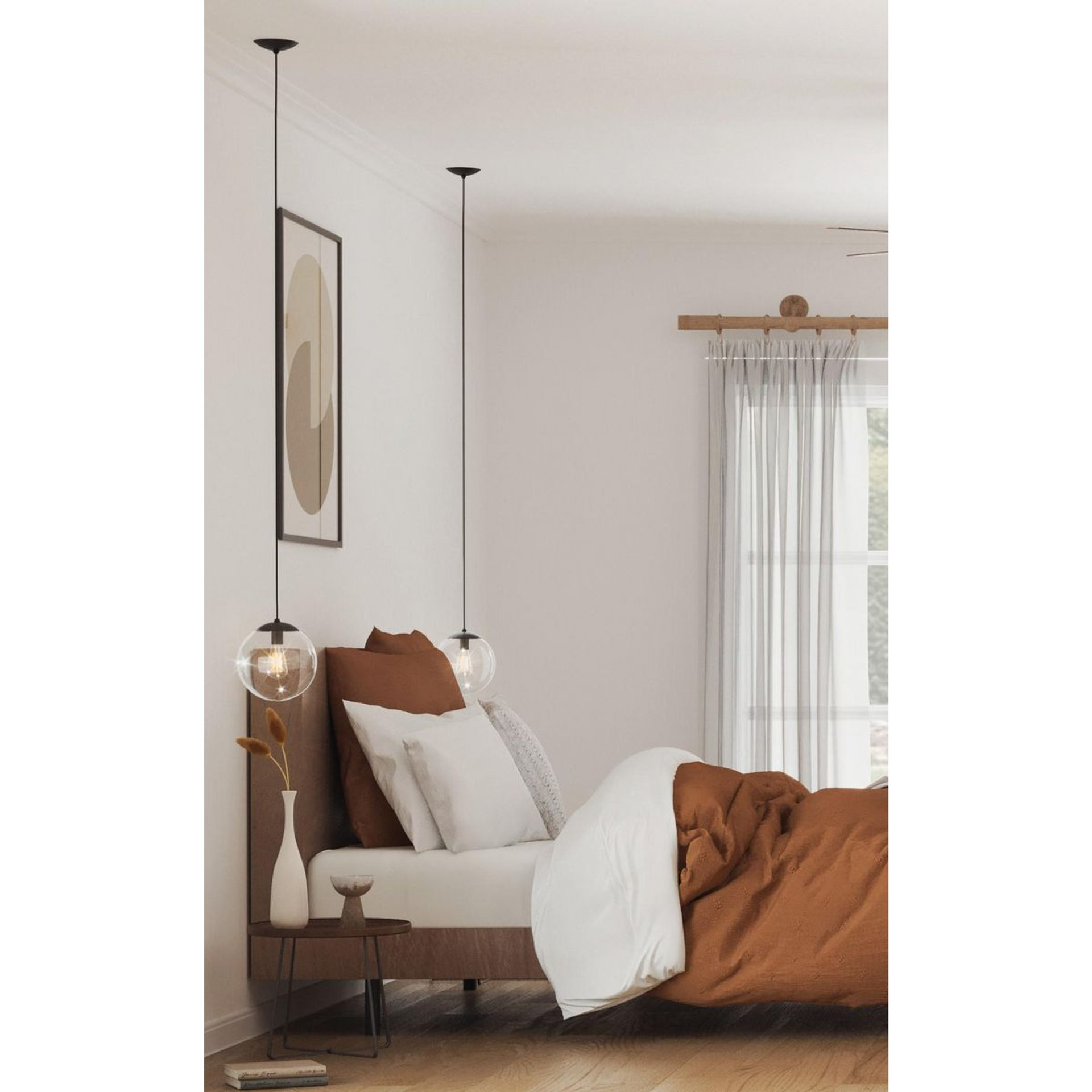 Progress Lighting Atwell Collection 10-inch Matte Black and Clear Glass Globe Medium Hanging Pendant Light - Dry Location Listed Application Shot Model P500310-031