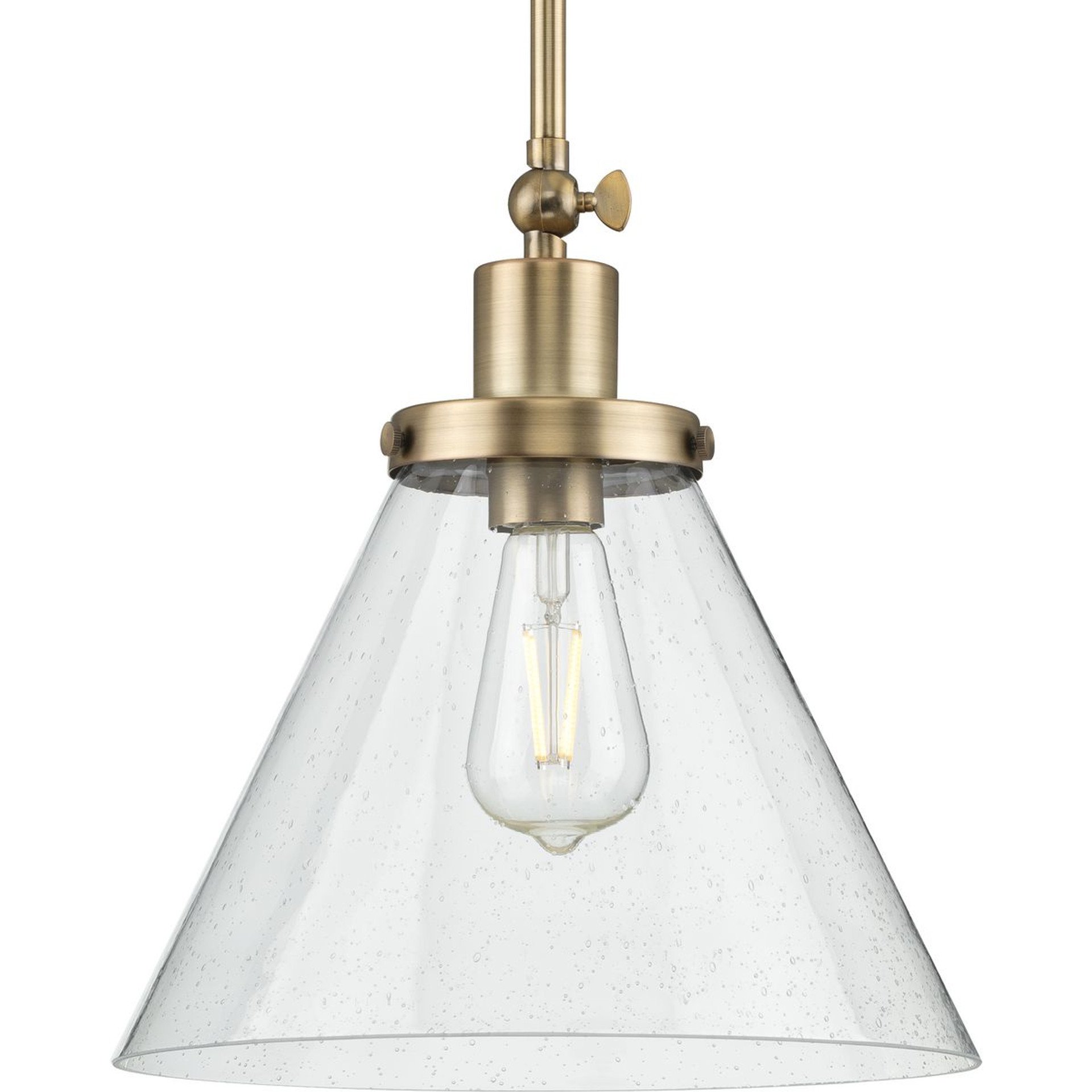 Progress Lighting Pendants Light - Hinton Collection One-Light Vintage Brass and Seeded Glass Vintage Style Hanging Pendant Light - Model P500324-163