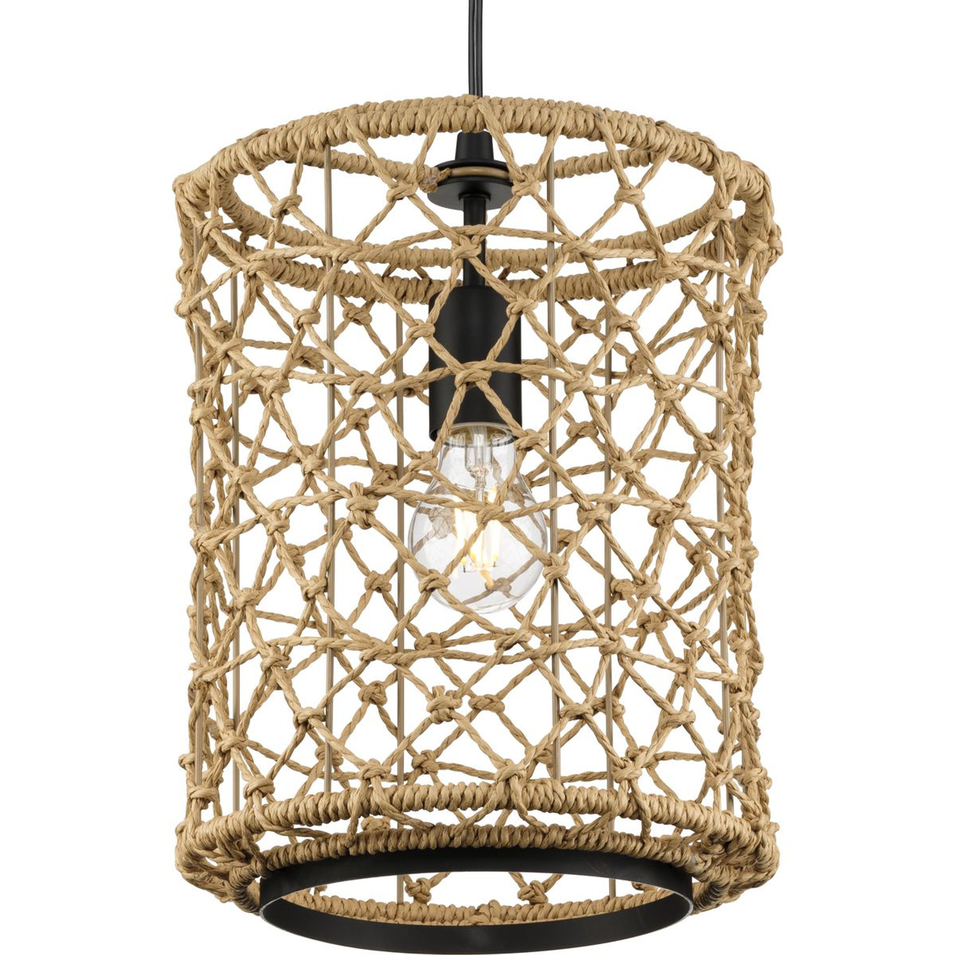Progress Lighting Pendants Light - Chandra Collection One-Light Matte Black Global Pendant with Woven Shade - Model P500419-31M
