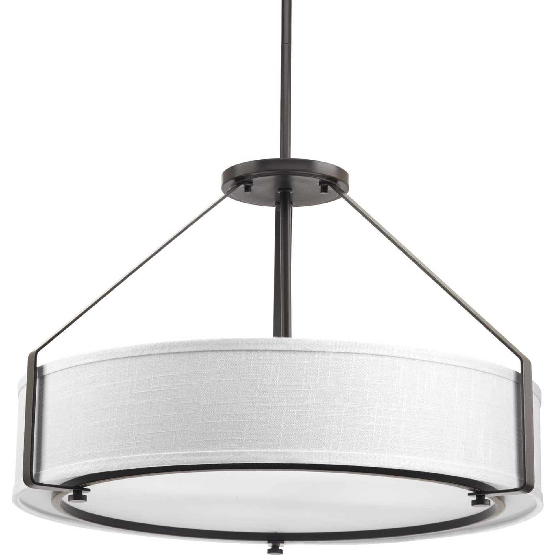 Progress Lighting Pendants Light - Ratio Collection Four-Light Antique Bronze Fabric Shade Coastal Pendant Light - Model P5015-20