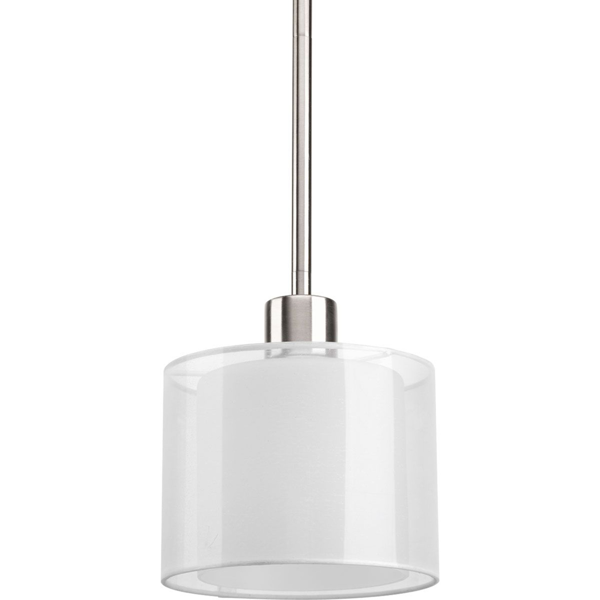 Progress Lighting Pendants Light - Invite Collection One-Light Brushed Nickel White Mylar Shade New Traditional Mini-Pendant Light - Model P5110-09