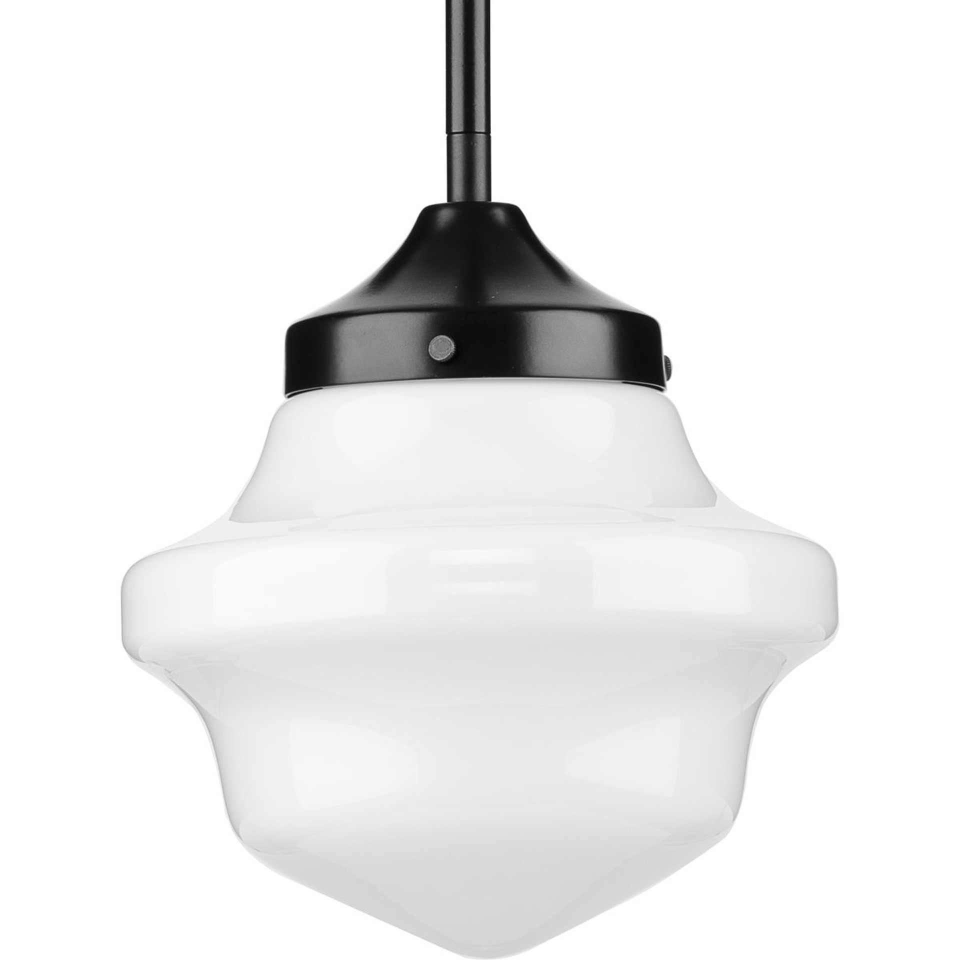 Progress Lighting Pendants Light - School House Pendant Collection One-Light Matte Black Opal Glass Coastal Mini-Pendant Light - Model P5196-31M