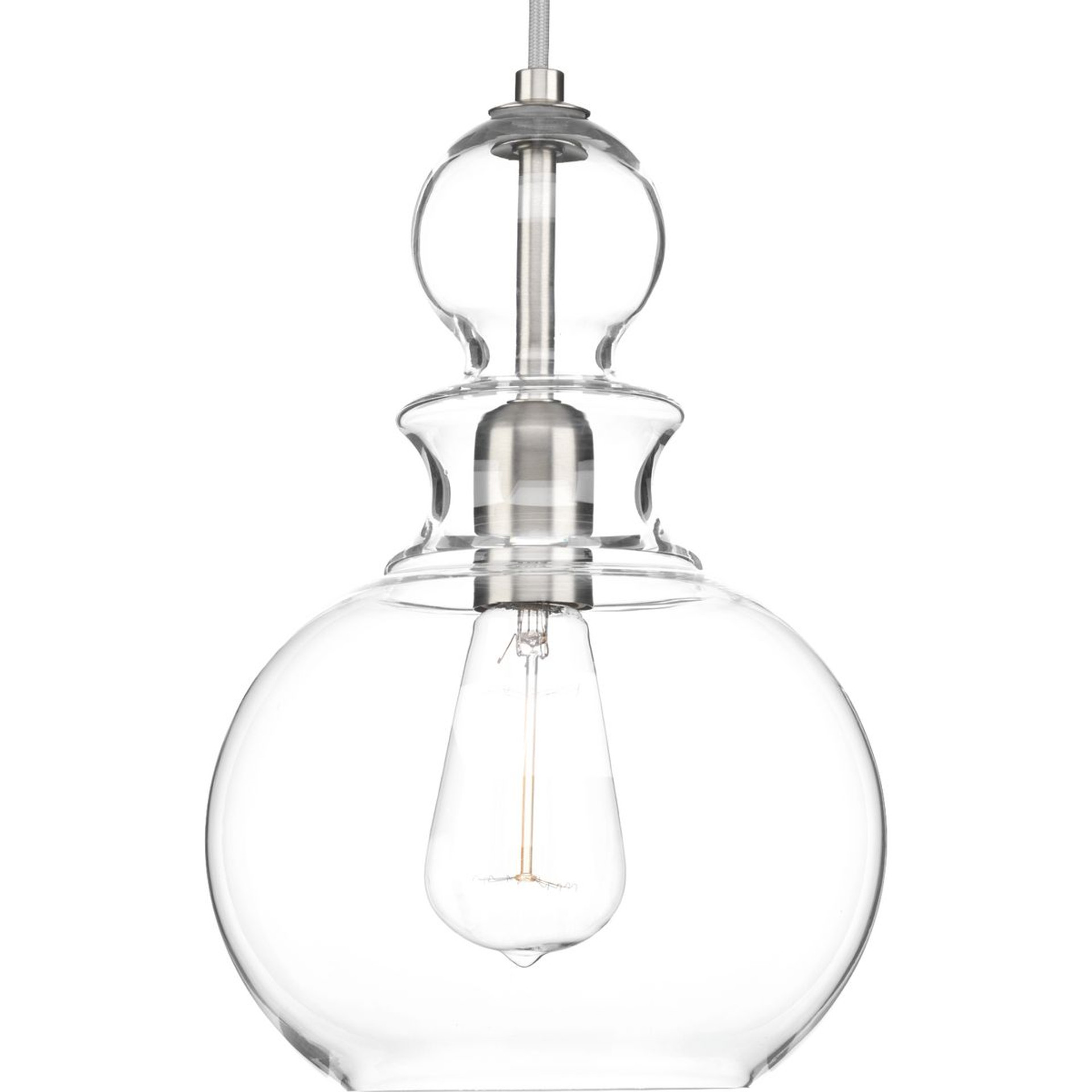 Progress Lighting Pendants Light - Staunton Collection One-Light Brushed Nickel Clear Glass Global Pendant Light - Model P5334-09