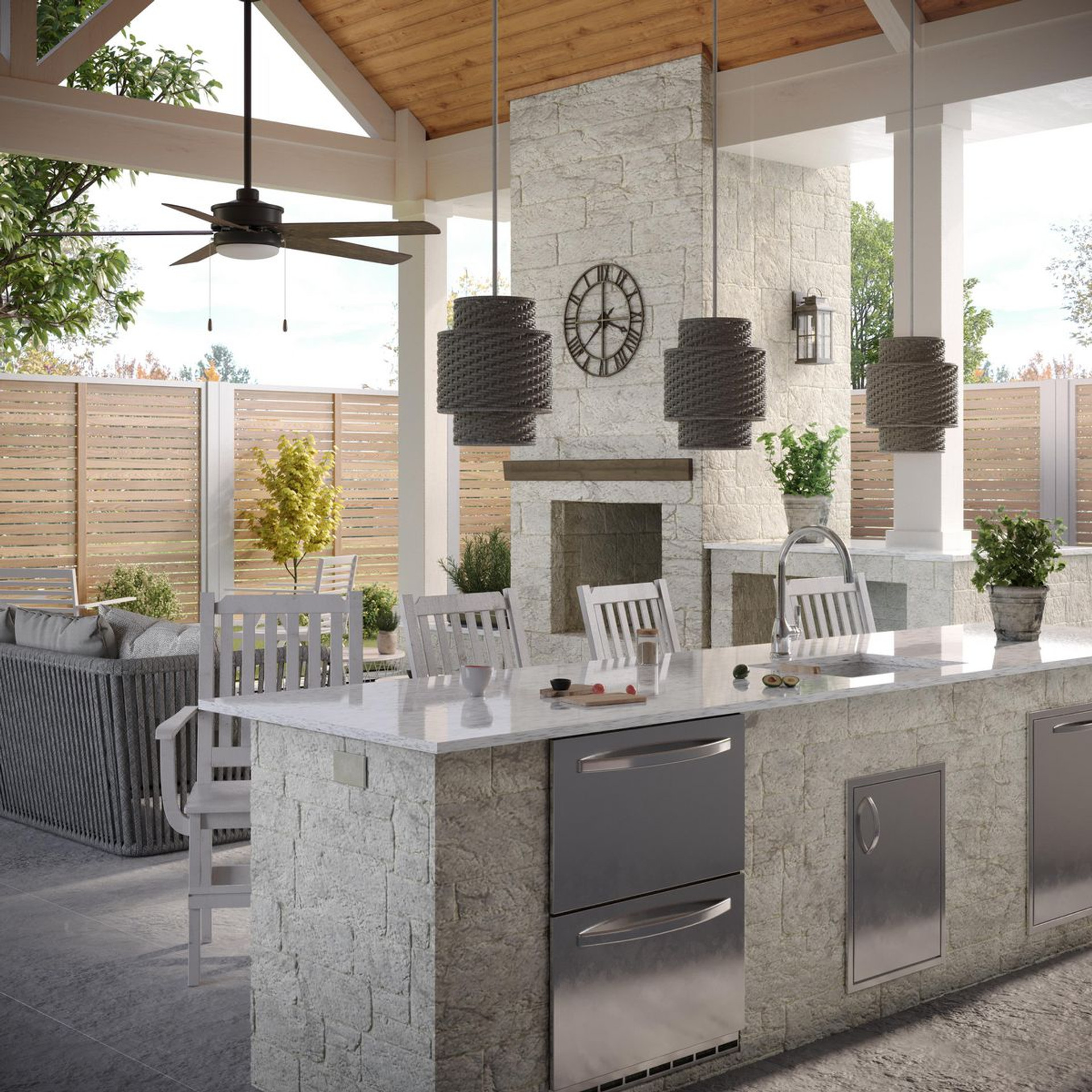 Progress Lighting Williamston Collection One-Light Antique Pewter and Clear Glass Transitional Style Large Outdoor Wall Lantern - Wet Location Listed Application Shot Model P560266-103