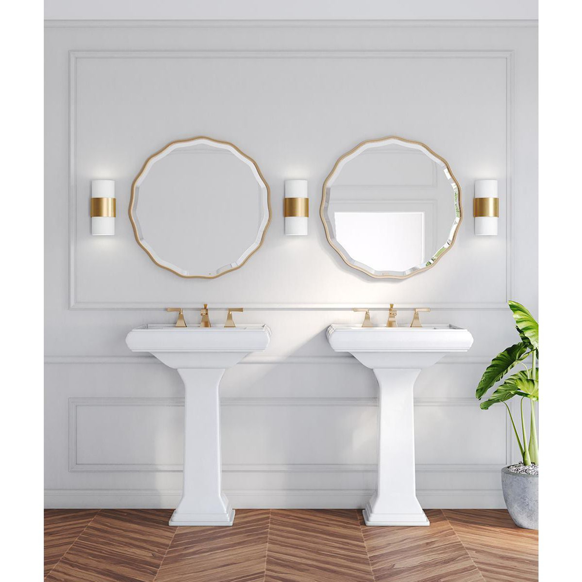 Progress Lighting Silva Collection Two-Light Brushed Bronze White Linen Shade Wall Sconce - Damp Location Listed Application Shot Model P710119-109