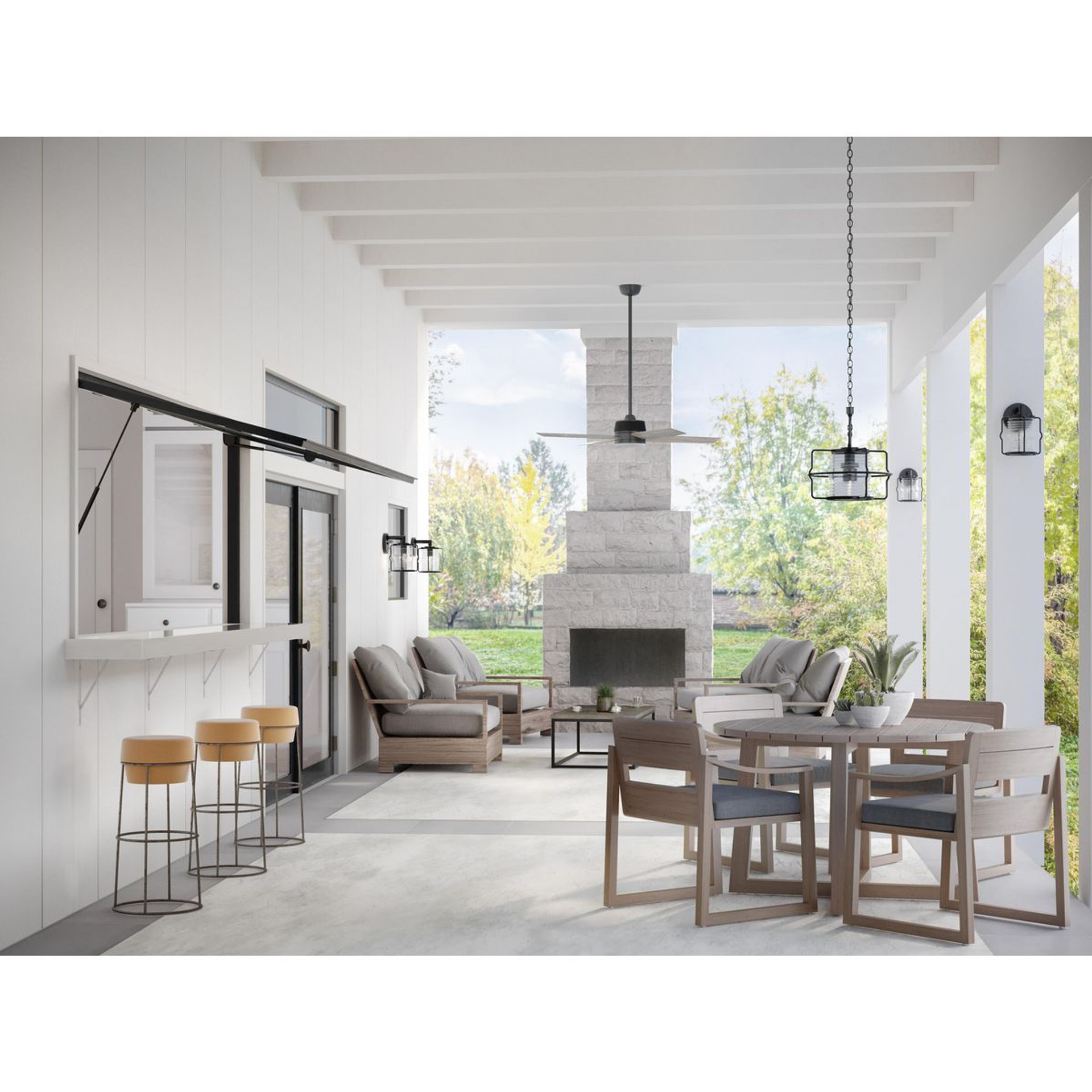 Progress Lighting Schaffer II Collection 56 in. Four-Blade Matte Black Modern Organic Ceiling Fan with Integrated LED Lamped Light and Natural Jute Accents - Damp Location Listed Application Shot Model P250097-31M-30