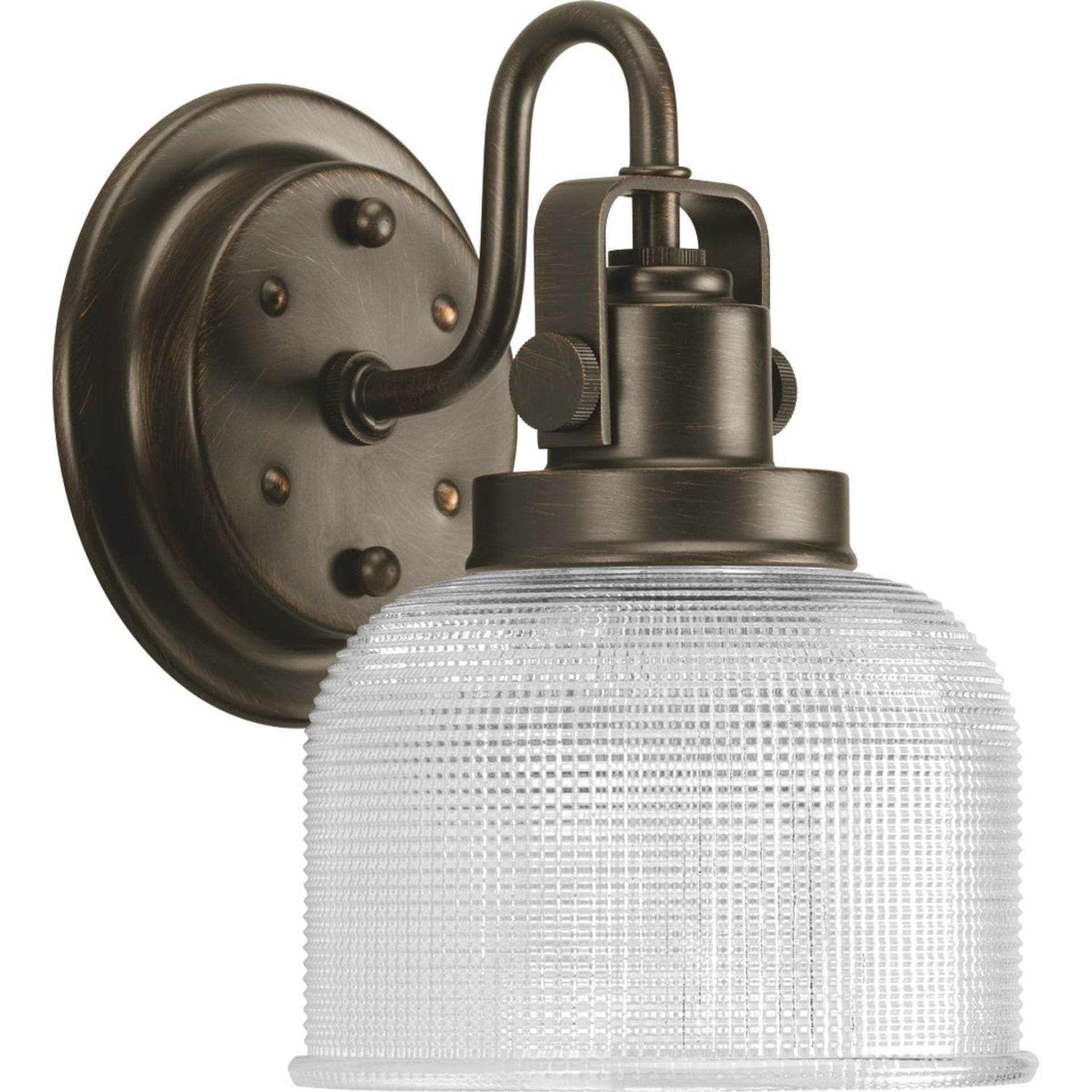 Progress Lighting Bath & Vanity Light - Archie Collection One-Light Venetian Bronze Clear Double Prismatic Glass Coastal Bath Vanity Light - Model P2989-74