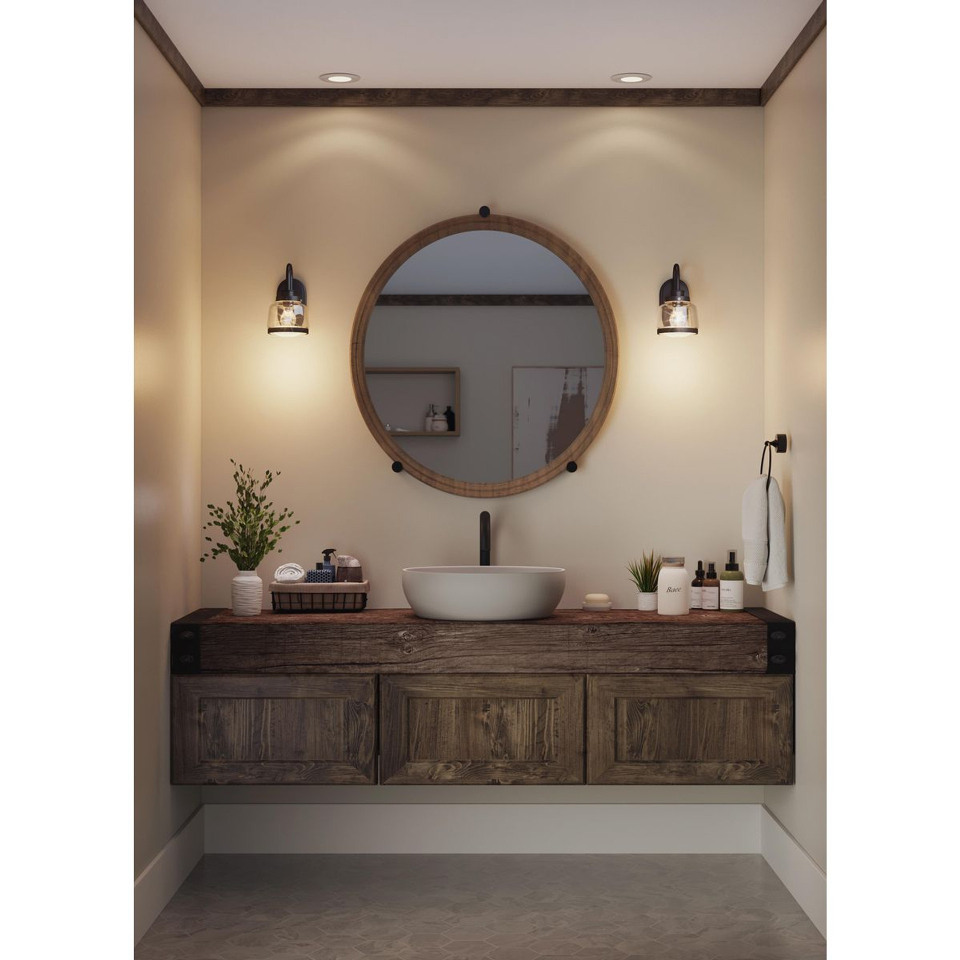 Progress Lighting Judson Collection One-Light Antique Bronze Clear Glass Farmhouse Bath Vanity Light - Damp Location Listed Application Shot Model P300080-020