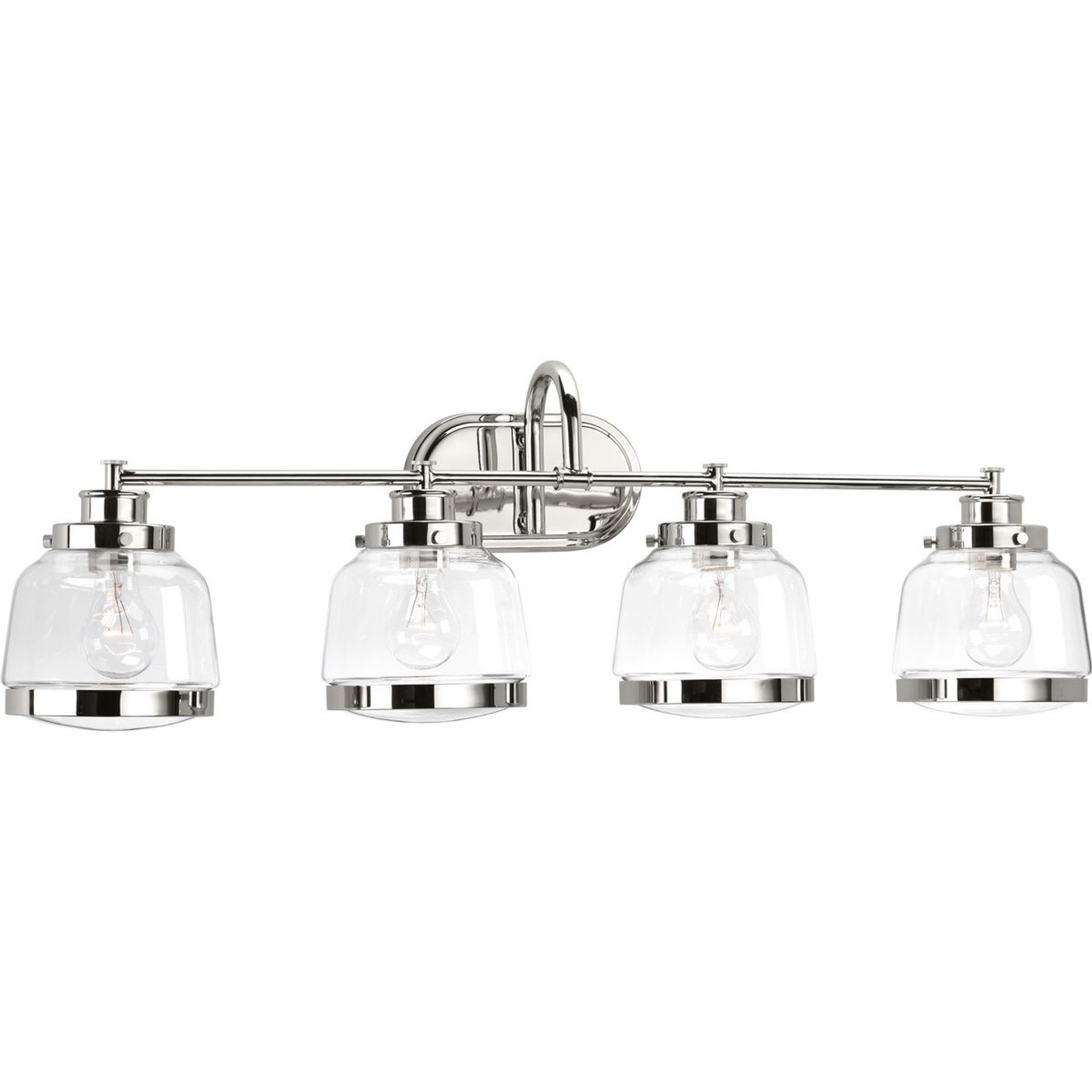 Progress Lighting Bath & Vanity Light - Judson Collection Four-Light Polished Nickel Clear Glass Farmhouse Bath Vanity Light - Model P300083-104