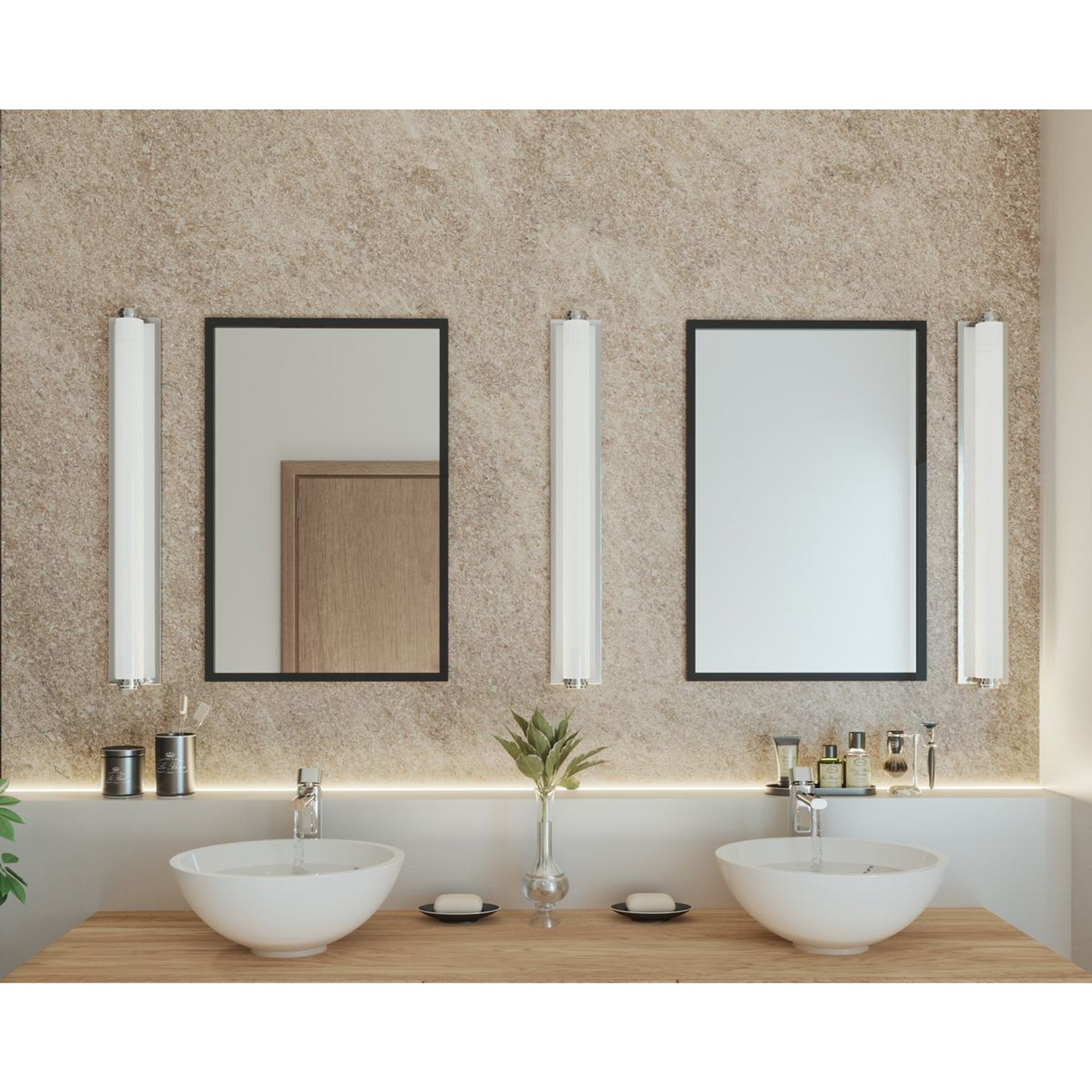 Progress Lighting Concourse LED Collection 36" Brushed Nickel Etched White Glass Modern Bath Vanity Light - Damp Location Listed Application Shot Model P300094-009-30