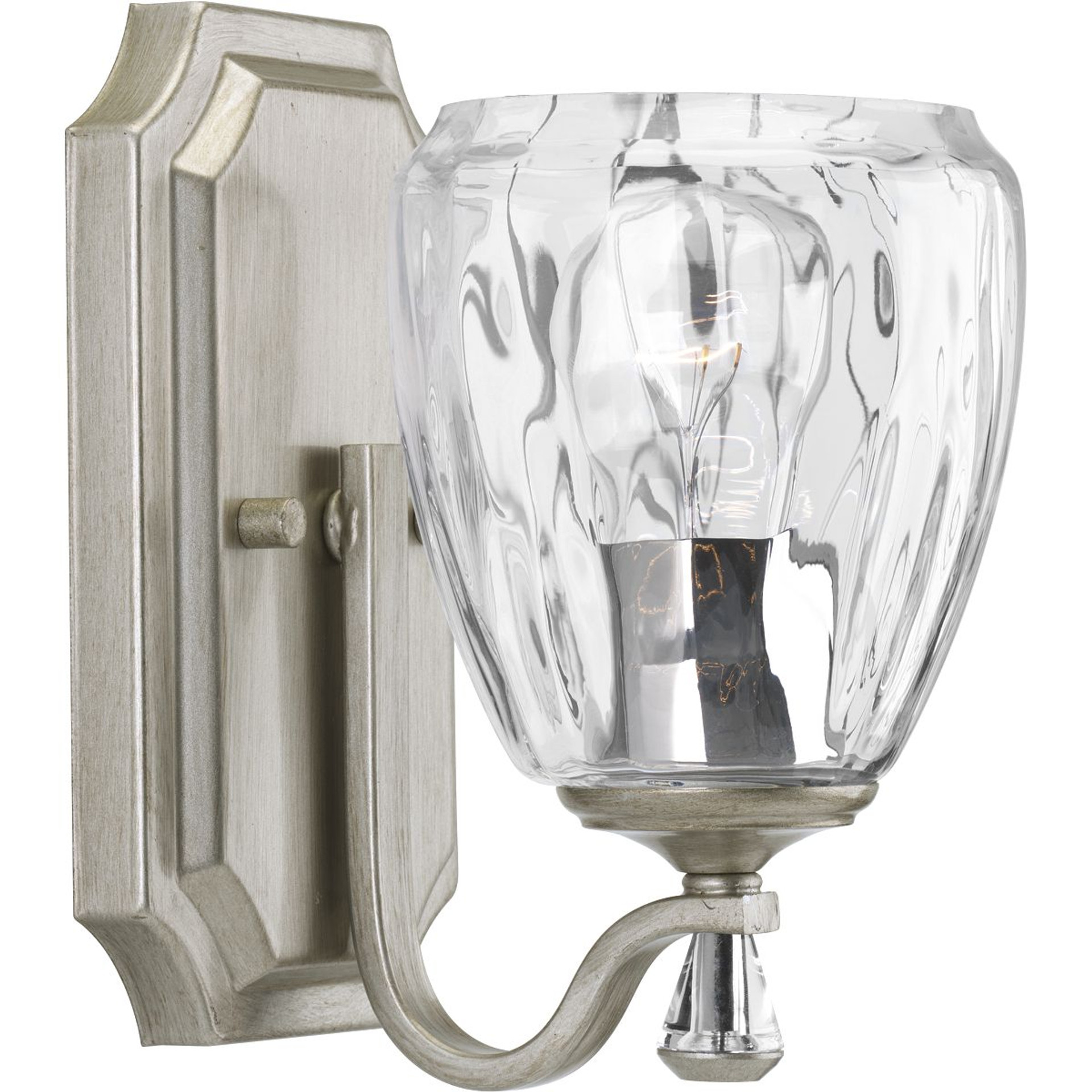 Progress Lighting Bath & Vanity Light - Anjoux Collection One-Light Silver Ridge Clear Water Glass Luxe Bath Vanity Light - Model P300116-134