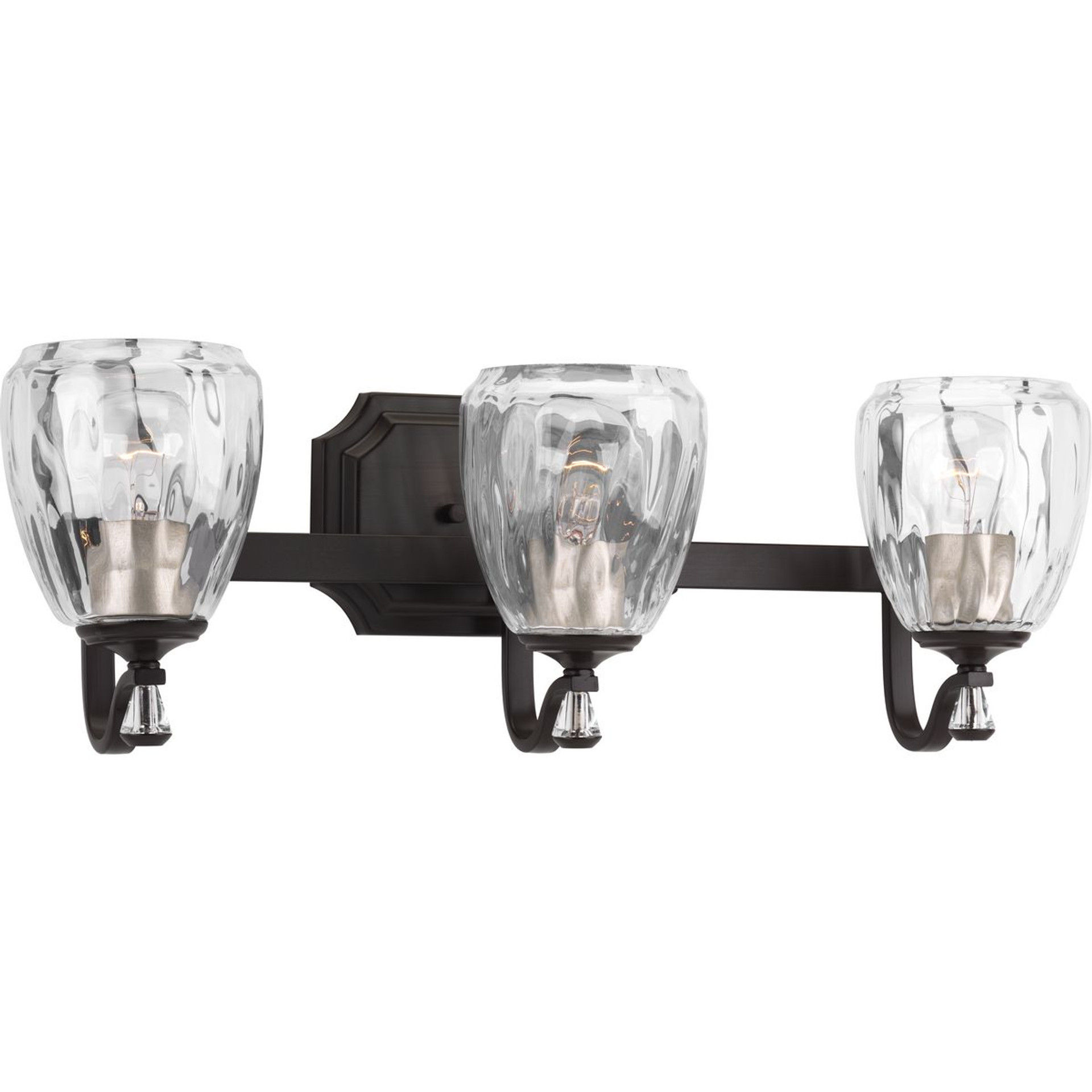 Progress Lighting Bath & Vanity Light - Anjoux Collection Three-Light Antique Bronze Clear Water Glass Luxe Bath Vanity Light - Model P300118-020