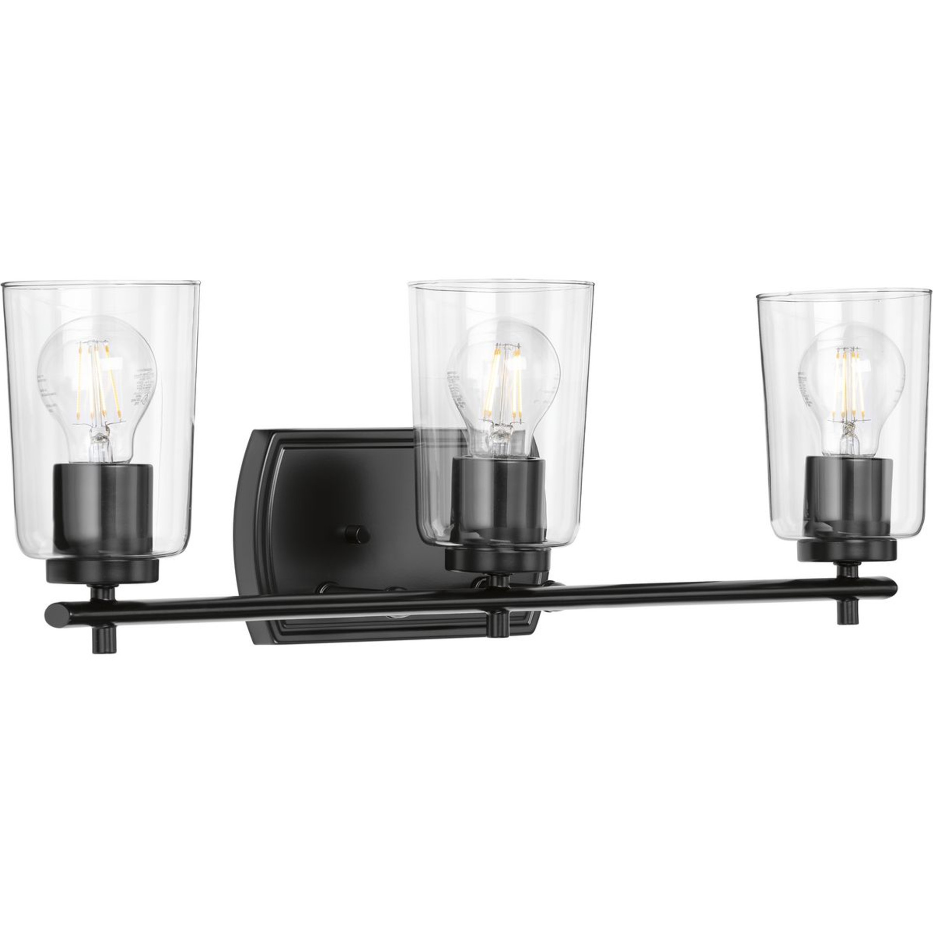 Progress Lighting Bath & Vanity Light - Adley Collection Three-Light Matte Black Clear Glass New Traditional Bath Vanity Light - Model P300156-031